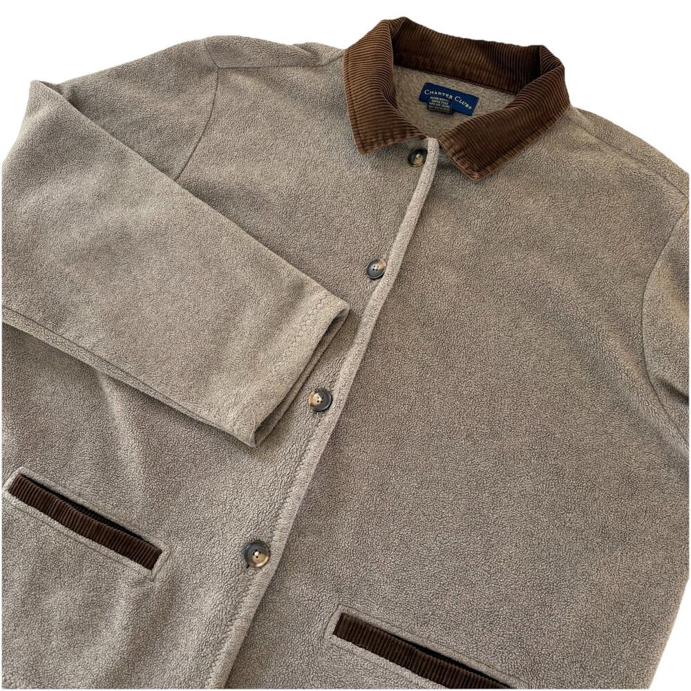 Charter Club Vintage Tan Fleece Women's Barn Jacket Brown Corduroy Trim Size XL